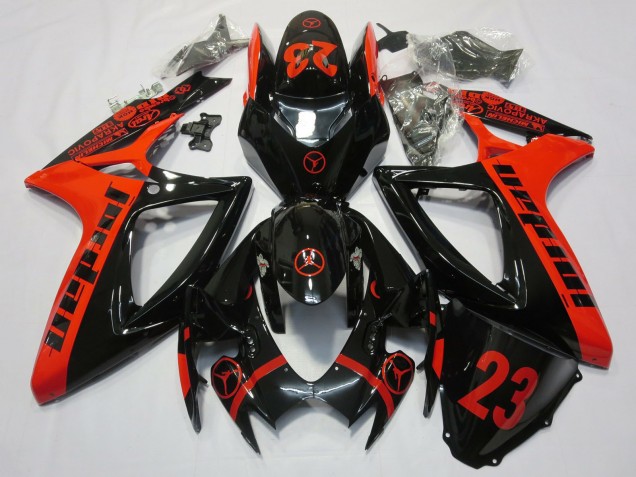 2006-2007 Suzuki GSXR 600 / GSXR 750 Motorcycle Fairings - Red Glossy Black Jordan 23