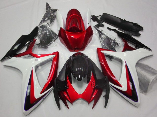 2006-2007 Suzuki GSXR 600 / GSXR 750 Motorcycle Fairings - White Red Glossy Black