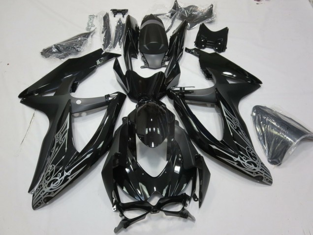2008-2010 Suzuki GSXR 600 / GSXR 750 Motorcycle Fairings - Glossy Black Silver