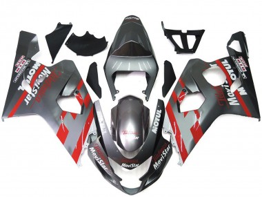 Custom 2004-2005 Suzuki GSXR 600 / GSXR 750 Motorcycle Fairings - Silver Red MoviStar