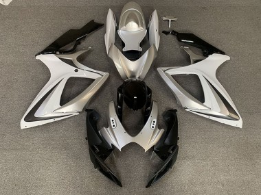 Custom 2006-2007 Suzuki GSXR 600 / GSXR 750 Motorcycle Fairings - Silver White Glossy Black OEM Style