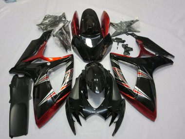 Custom 2006-2007 Suzuki GSXR 600 / GSXR 750 Motorcycle Fairings - Red Glossy Black