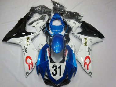 Custom 2011-2024 Suzuki GSXR 600 / GSXR 750 Motorcycle Fairings - White Blue Glossy Black Vesrah 31