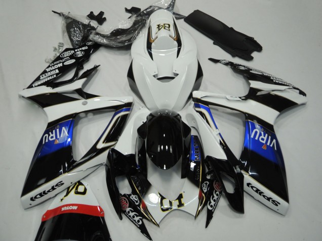 2006-2007 Suzuki GSXR 600 / GSXR 750 Motorcycle Fairings - White Blue Glossy Black Viru