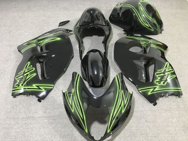 Custom 1996-2007 Suzuki GSXR 1300 Motorcycle Fairings - Glossy Black Green Lightning