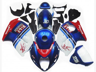 Custom 1996-2007 Suzuki GSXR 1300 Motorcycle Fairings - White Blue Red Motul