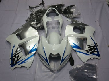 Custom 1996-2007 Suzuki GSXR 1300 Motorcycle Fairings - White Silver Blue