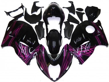 Custom 1996-2007 Suzuki GSXR 1300 Motorcycle Fairings - Glossy Black Purple Flame