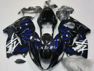 Custom 1996-2007 Suzuki GSXR 1300 Motorcycle Fairings - Glossy Black Blue Flame