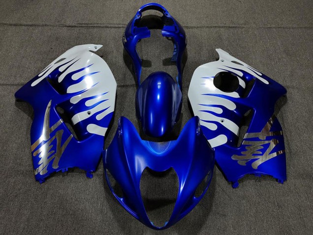 1996-2007 Suzuki GSXR 1300 Motorcycle Fairings - White Blue Flame