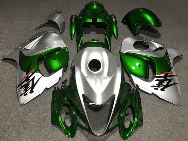 Custom 2008-2020 Suzuki GSXR 1300 Motorcycle Fairings - Glossy Green and Silver