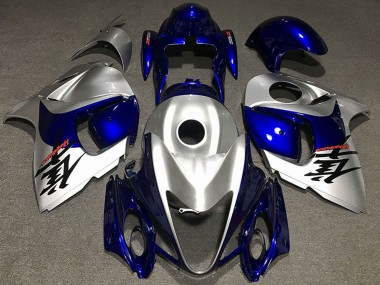 Custom 2008-2020 Suzuki GSXR 1300 Motorcycle Fairings - Glossy Silver and Blue