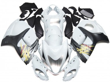 Custom 2008-2020 Suzuki GSXR 1300 Motorcycle Fairings - Glossy White with Silver Style