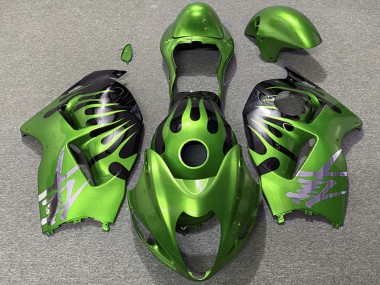 Custom 1996-2007 Suzuki GSXR 1300 Motorcycle Fairings - Green Black Flame
