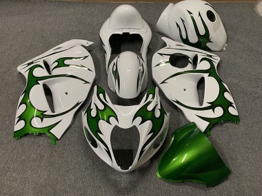 Custom 1996-2007 Suzuki GSXR 1300 Motorcycle Fairings - White Green Flame
