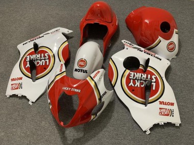 Custom 1996-2007 Suzuki GSXR 1300 Motorcycle Fairings - White Red Lucky Strike