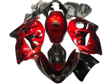 Custom 1996-2007 Suzuki GSXR 1300 Motorcycle Fairings - Red Black Flame