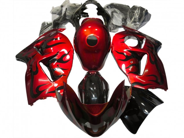 1996-2007 Suzuki GSXR 1300 Motorcycle Fairings - Red Black Flame