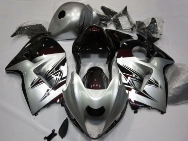 Custom 1996-2007 Suzuki GSXR 1300 Motorcycle Fairings - Silver Dark Red