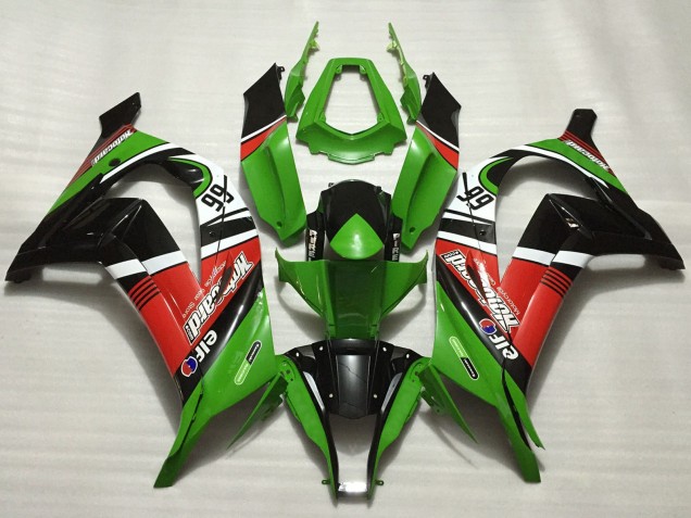 2011-2015 Kawasaki ZX10R Motorcycle Fairings - Green Red White Black Elf Motocard 66