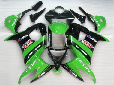 Custom 2008-2010 Kawasaki ZX10R Motorcycle Fairings - Green Black Red Kick Elf Vent-Axia