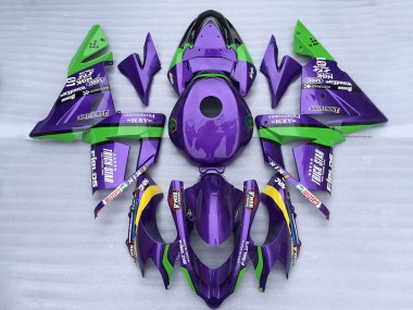 Custom 2004-2005 Kawasaki ZX10R Motorcycle Fairings - Green Purple Trick Star
