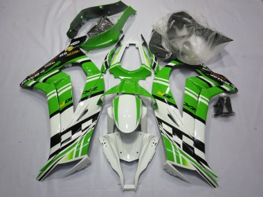 Custom 2011-2015 Kawasaki ZX10R Motorcycle Fairing - White Green Yellow Black Maxxis Dunlop