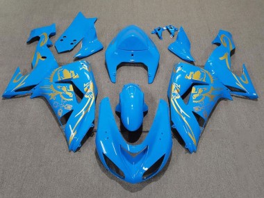 Custom 2006-2007 Kawasaki ZX10R Motorcycle Fairings - Light Blue Gold