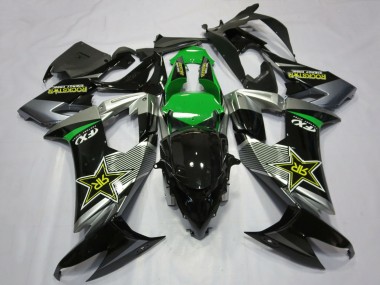 Custom 2008-2010 Kawasaki ZX10R Motorcycle Fairings - Grey Green Black Rockstar