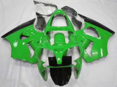 Custom 2000-2002 Kawasaki ZX6R Motorcycle Fairings - Green Glossy Black