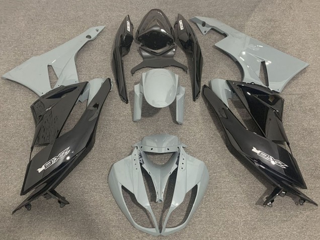 2009-2012 Kawasaki ZX6R Motorcycle Fairings - Grey Glossy Black