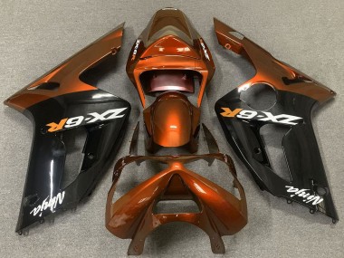 Custom 2003-2004 Kawasaki ZX6R Motorcycle Fairings - Orange Glossy Black