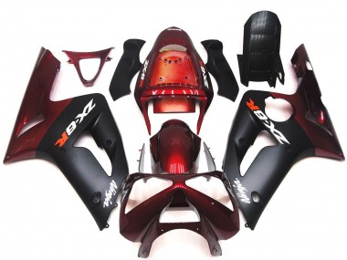 Custom 2003-2004 Kawasaki ZX6R Motorcycle Fairings - Maroon Red Matte Black