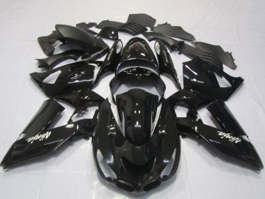 Custom 2006-2011 Kawasaki ZX14R Motorcycle Fairings - Glossy Black White Ninja