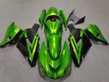 Custom 2006-2011 Kawasaki ZX14R Motorcycle Fairings - Green Glossy Black