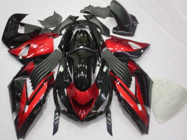Custom 2006-2011 Kawasaki ZX14R Motorcycle Fairings - Red Glossy Black Stripe