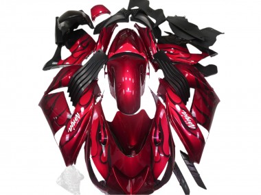 Custom 2006-2011 Kawasaki ZX14R Motorcycle Fairings - Red Black Flame White Ninja