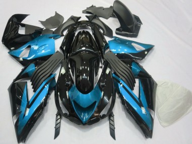 Custom 2006-2011 Kawasaki ZX14R Motorcycle Fairings - Light Blue Glossy Black