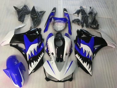 Custom 2015-2018 Yamaha R3 Motorcycle Fairings - White Blue Glossy Black Shark