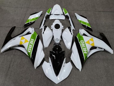 Custom 2015-2018 Yamaha R3 Motorcycle Fairings - White Green Glossy Black