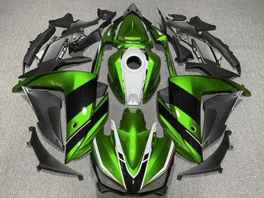 Custom 2015-2018 Yamaha R3 Motorcycle Fairings - Green White Glossy Black