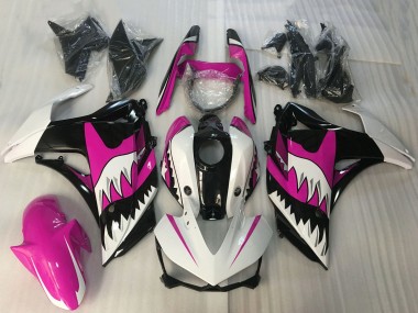 Custom 2015-2018 Yamaha R3 Motorcycle Fairings - White Pink Glossy Black Shark