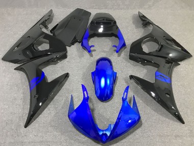 Custom 2003-2004 Yamaha R6 Motorcycle Fairings - Blue Glossy Black
