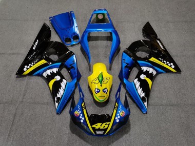 Custom 1998-2002 Yamaha R6 Motorcycle Fairings - Blue Yellow Black Shark 46