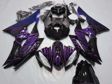 Custom 2008-2016 Yamaha R6 Motorcycle Fairings - Blue Glossy Black Purple Flame