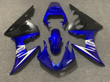 Custom 2003-2004 Yamaha R6 Motorcycle Fairing - Blue White Matte Black