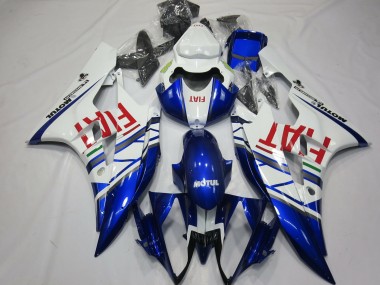 Custom 2006-2007 Yamaha R6 Motorcycle Fairings - White Blue Red Fiat Motul Michelin