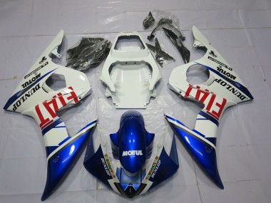 Custom 2003-2004 Yamaha R6 Motorcycle Fairings - White Blue Red Fiat Motul Dunlop