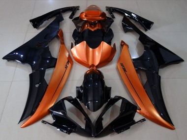 Custom 2008-2016 Yamaha R6 Motorcycle Fairings - Orange Glossy Black