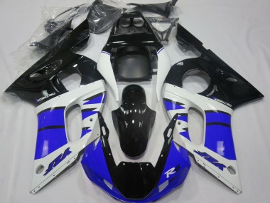 Custom 1998-2002 Yamaha R6 Motorcycle Fairings - White Blue Glossy Black